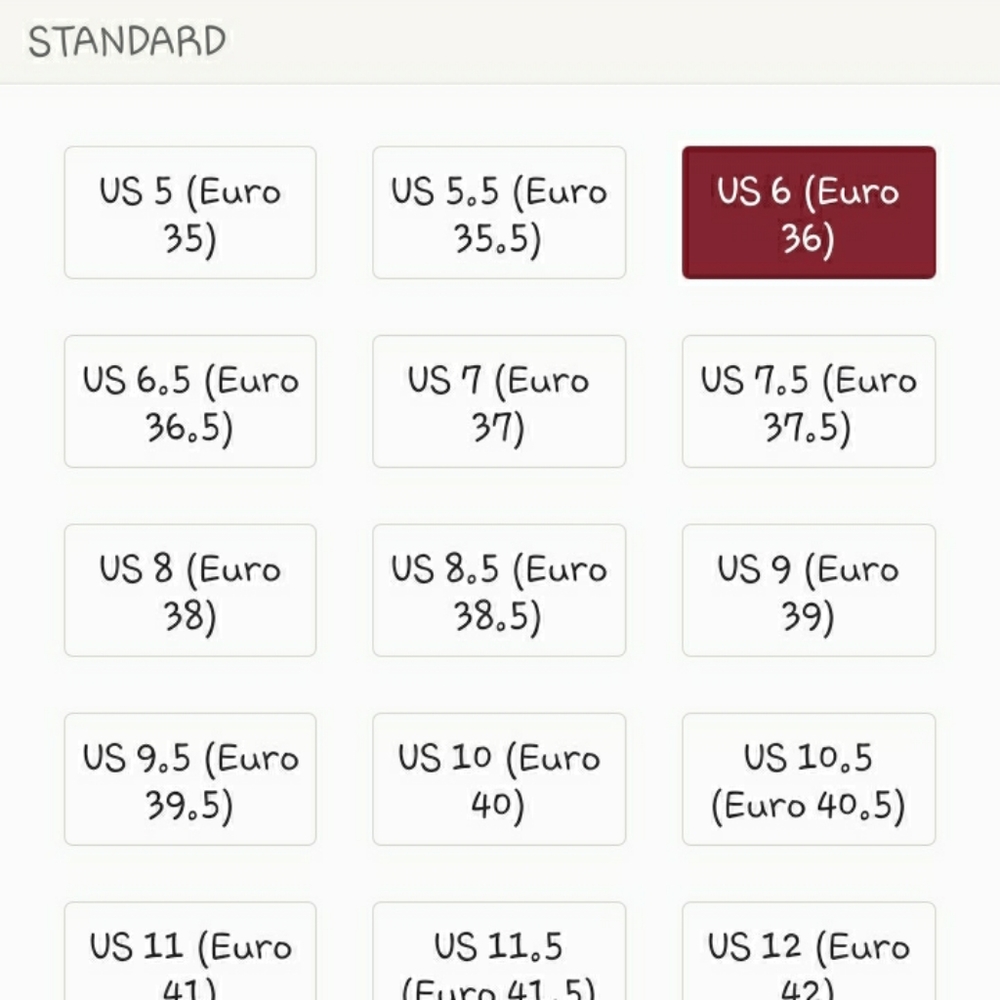 Shoes size information